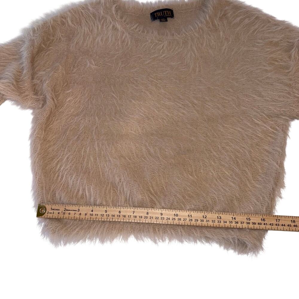 Truth by Republic Shaggy Fuzzy Knit Sweater size S Beige Cozy Y2k - Picture 10 of 10
